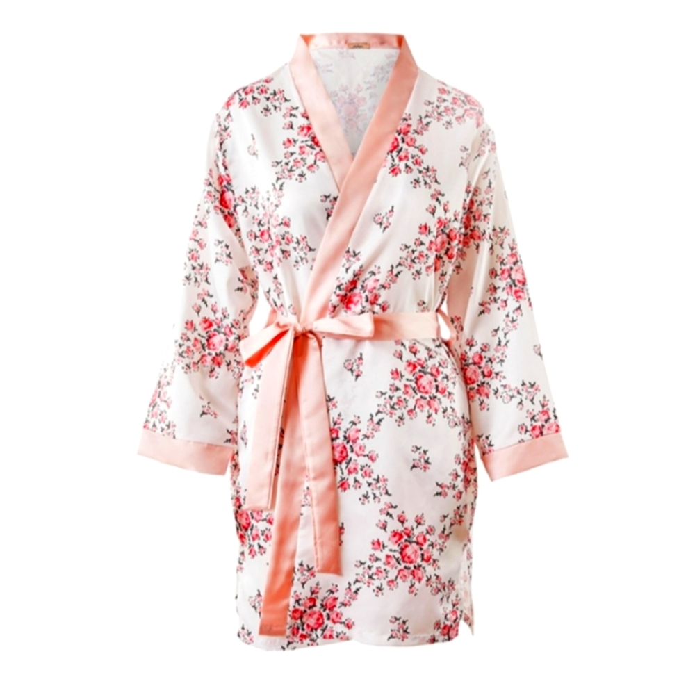Morgan Lane Satin Robe - White Floral